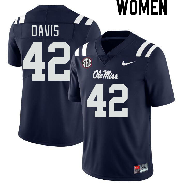 Women #42 Dylan Davis Ole Miss Rebels College Football Jerseyes Stitched Sale-Navy